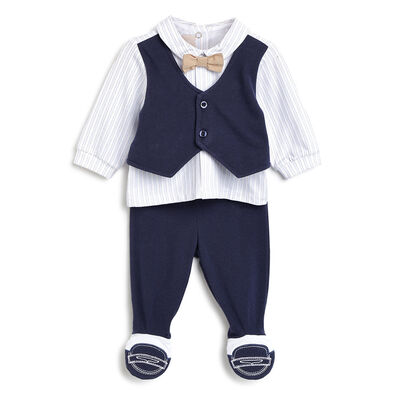 Boys Dark Blue Baby's Smock with Leggings